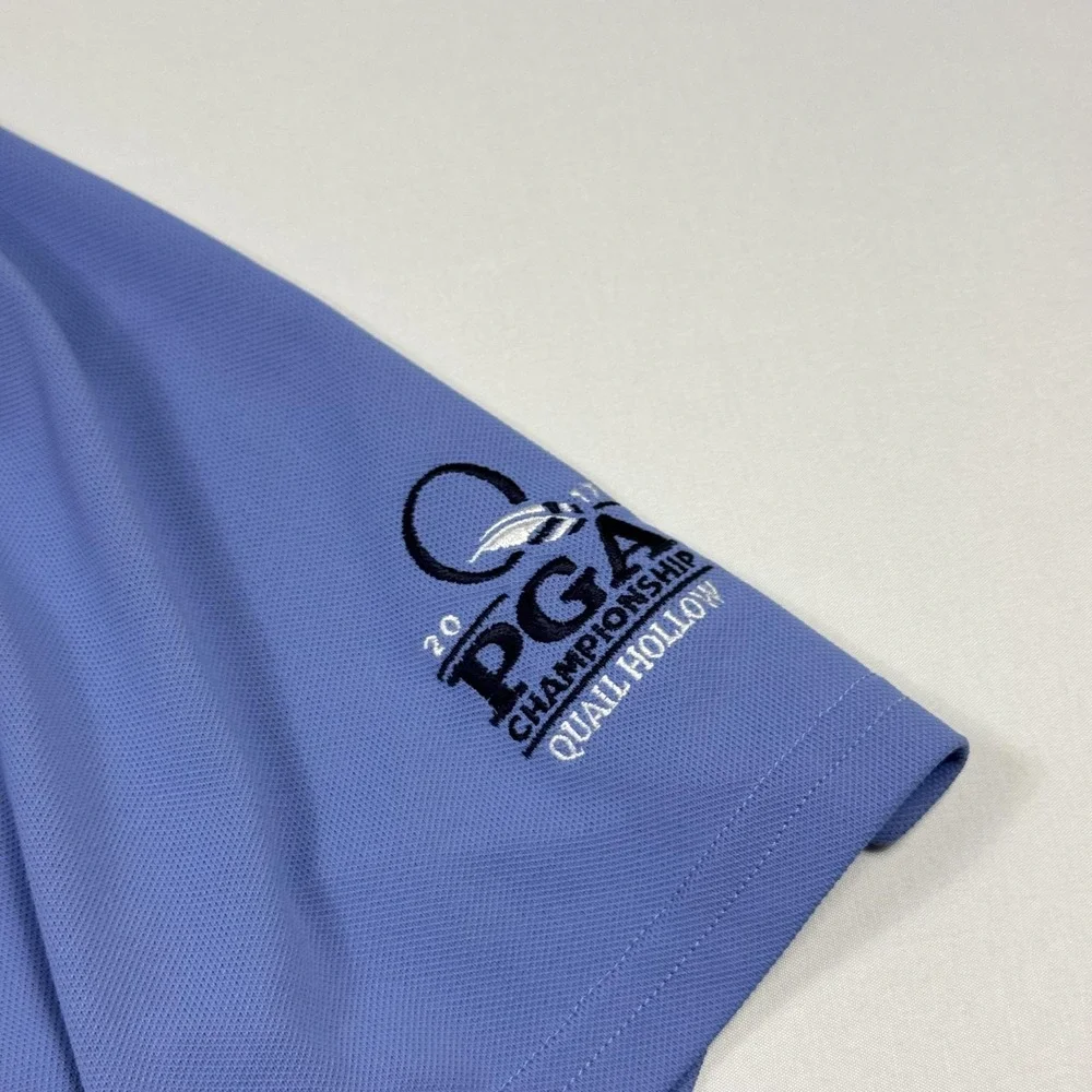 RLX Ralph Lauren Polo Shirt Mens Medium Blue Golf 2012 PGA Quail Hollow Pocket